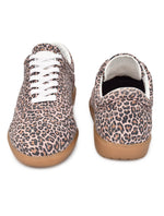 EZRO Tiger Brown Women Leopard Print Lace-Up Sneakers