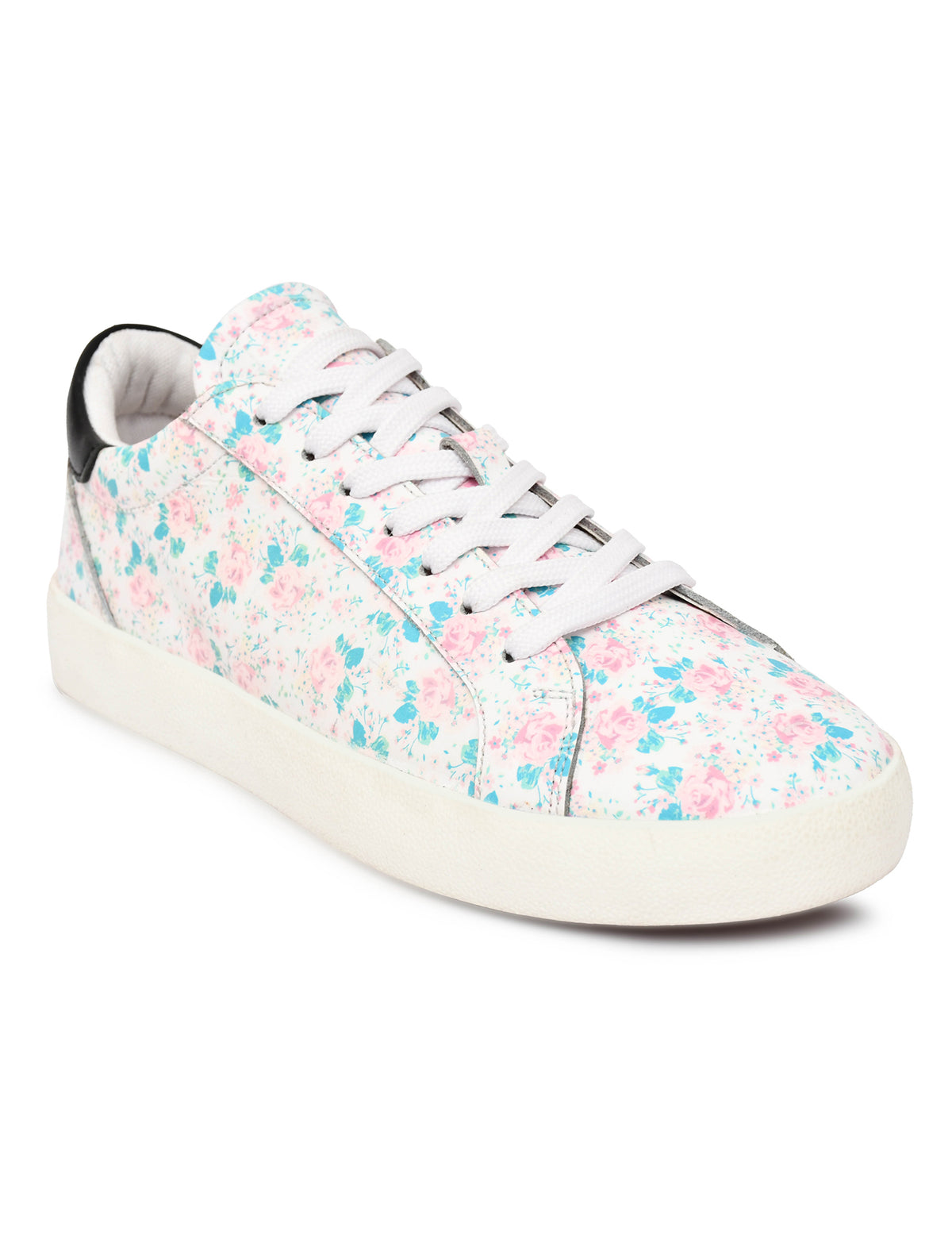 EZRO Women White Floral Lace-Up Sneakers