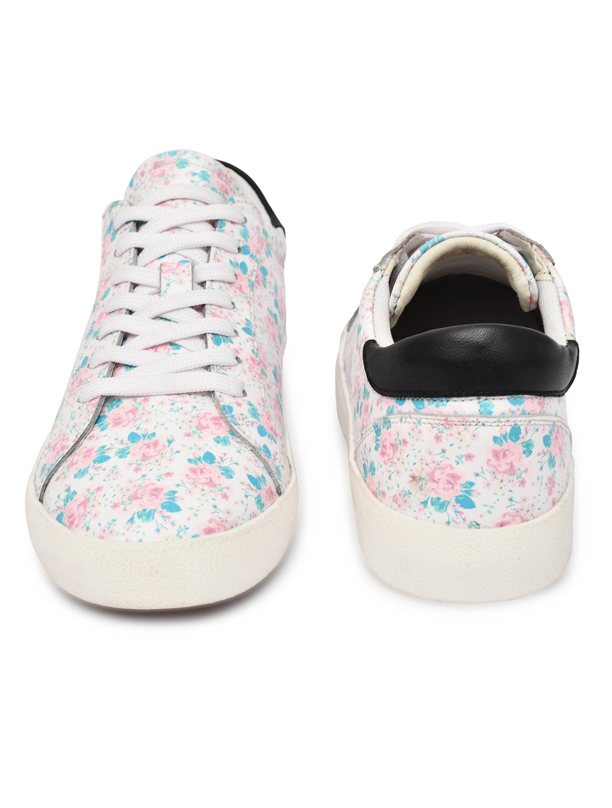 EZRO Women White Floral Lace-Up Sneakers