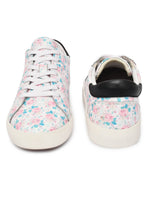 EZRO Women White Floral Lace-Up Sneakers