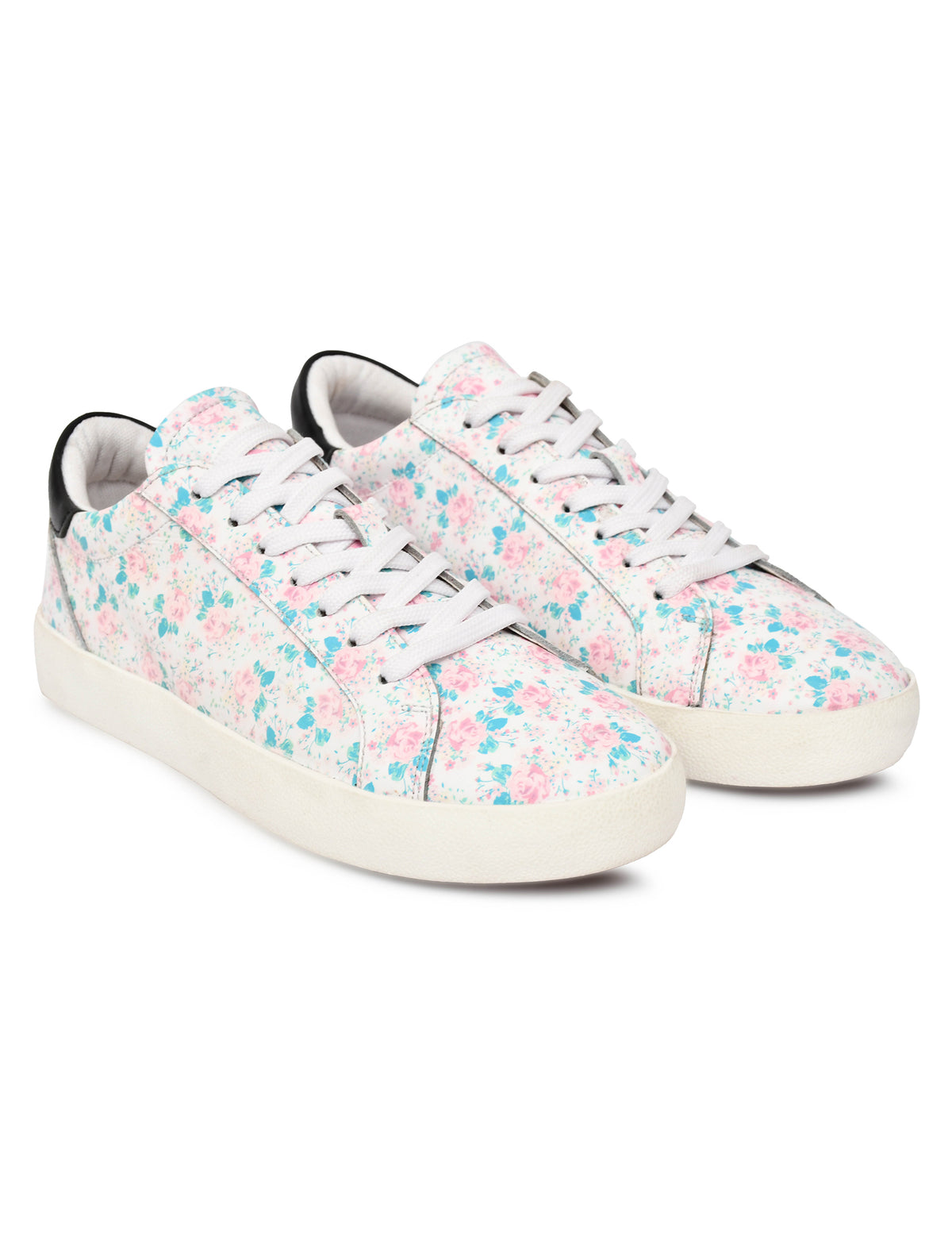 EZRO Women White Floral Lace-Up Sneakers