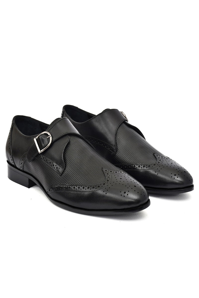 EZRO Men Black Monk Strap Formal Dress Shoes | Premium Slip-On Business & Party Shoes