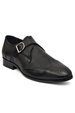 EZRO Men Black Monk Strap Formal Dress Shoes | Premium Slip-On Business & Party Shoes