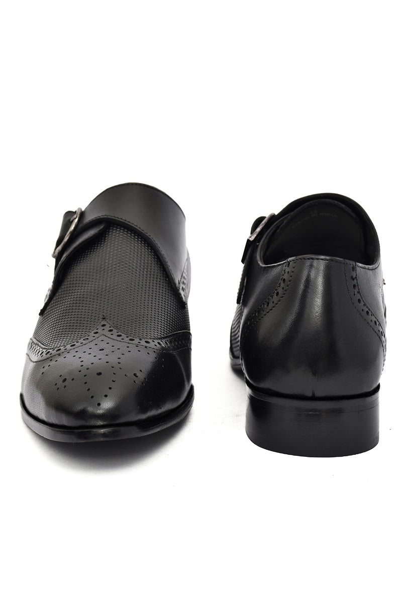 EZRO Men Black Monk Strap Formal Dress Shoes | Premium Slip-On Business & Party Shoes