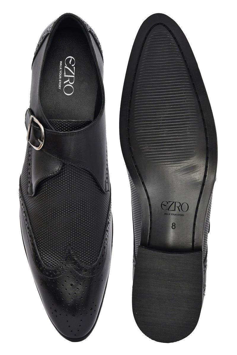 EZRO Men Black Monk Strap Formal Dress Shoes | Premium Slip-On Business & Party Shoes
