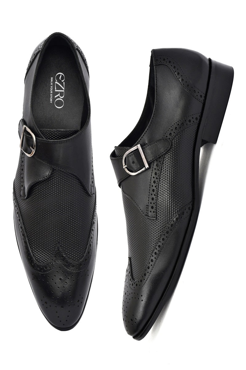 EZRO Men Black Monk Strap Formal Dress Shoes | Premium Slip-On Business & Party Shoes