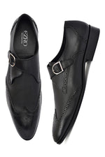 EZRO Men Black Monk Strap Formal Dress Shoes | Premium Slip-On Business & Party Shoes